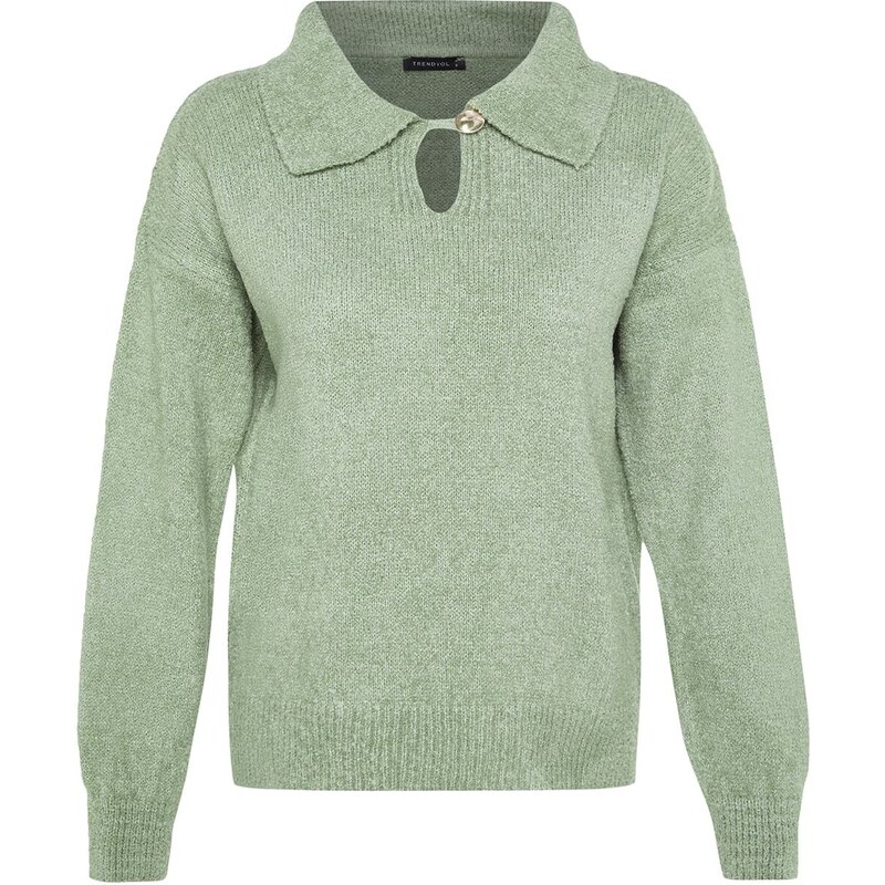 Trendyol Mint Wide Fit Měkký texturovaný pletený svetr Boucle