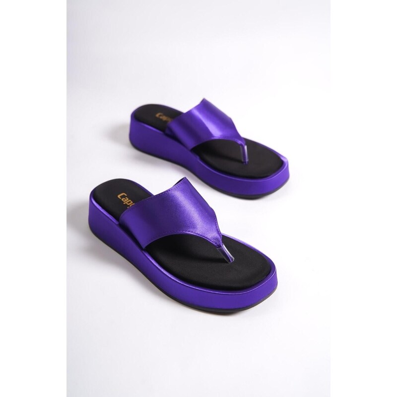 Capone Outfitters Capone Flat Heeled Flip-Flops Comfort Satin Fashion Lilac Women's Slippers.