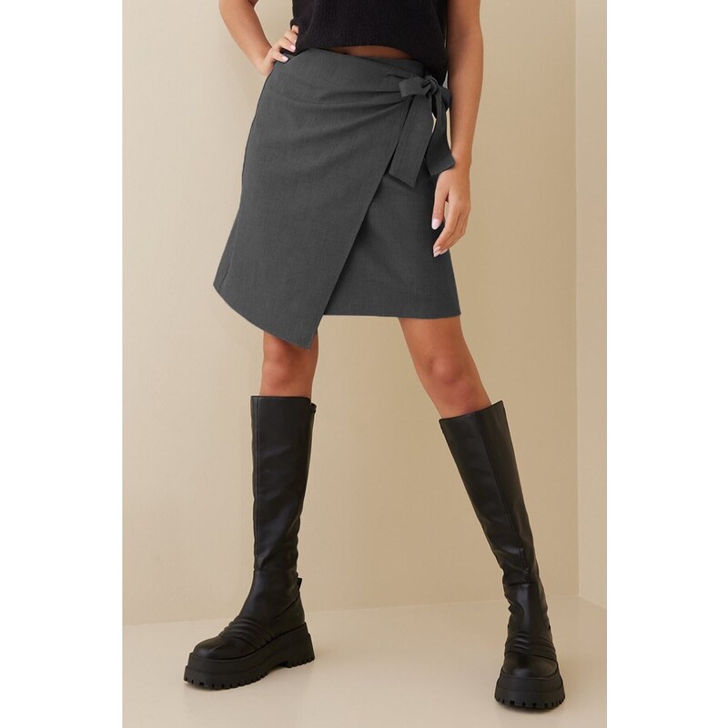 Madmext Women's Anthracite Basic Tie Fabric Skirt