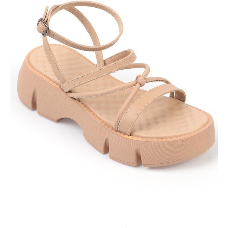 Capone Outfitters Capone Women's Thick soled Beige Sandals with Ankle Strap Comfort Sole