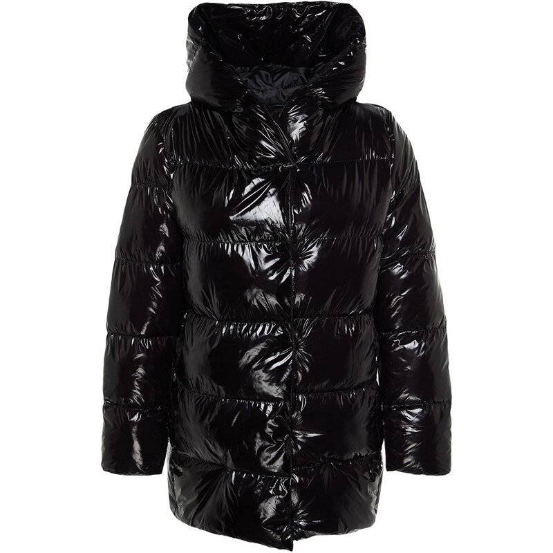 Trendyol Black Oversize Lesklý vodoodpudivý nafukovací kabát s kapucí