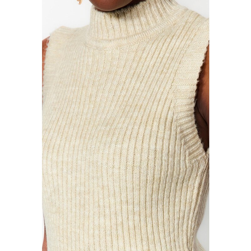 Trendyol kamenný pletený svetr s vysokým výstřihem
