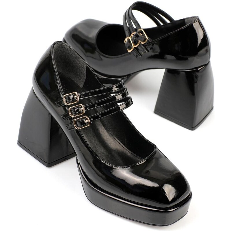 Capone Outfitters Capone Flat Toe Tape Patent Leather Platform Shoes