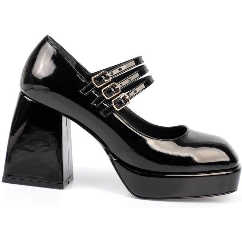 Capone Outfitters Capone Flat Toe Tape Patent Leather Platform Shoes