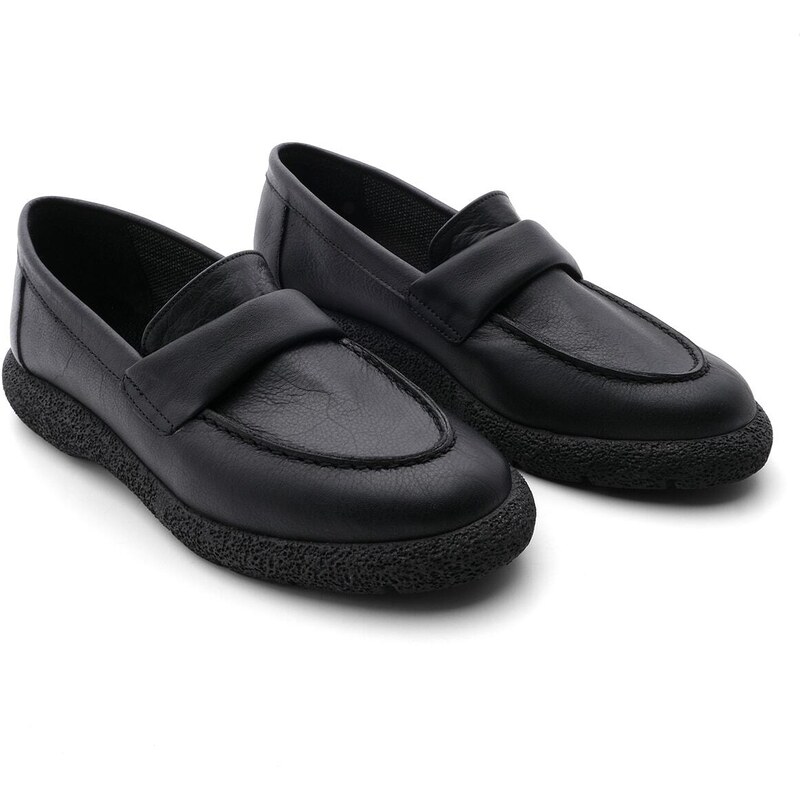 Marjin Women's Genuine Leather Loafers Casual Shoes Rutel Black