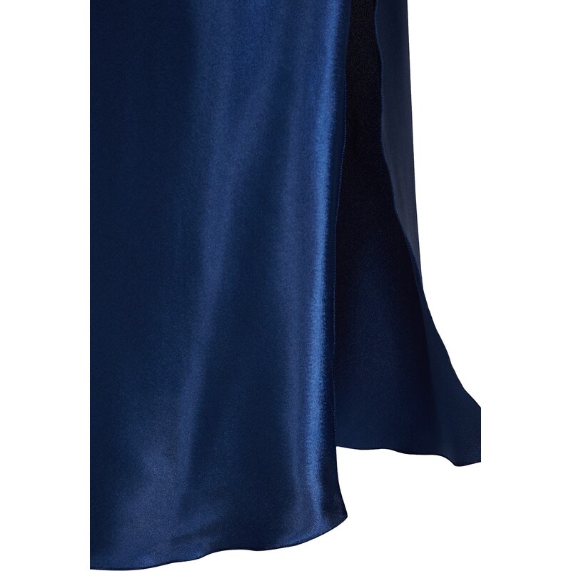 Trendyol Indigo Satin Lace and Slit Detailed Woven Nightgown