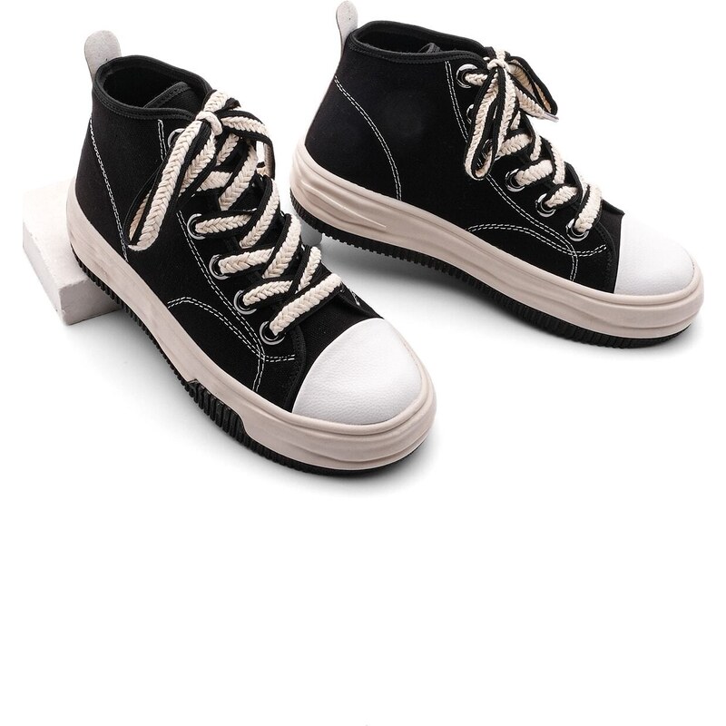 Marjin Women's Lace-up Sneaker High Ankle Cloth Sneakers Elesva black.