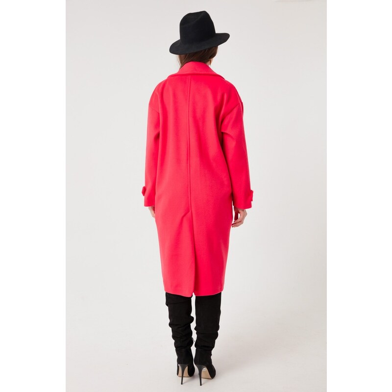 Lafaba Women's Fuchsia Ornamental Pocket Flap Stamp Coat.