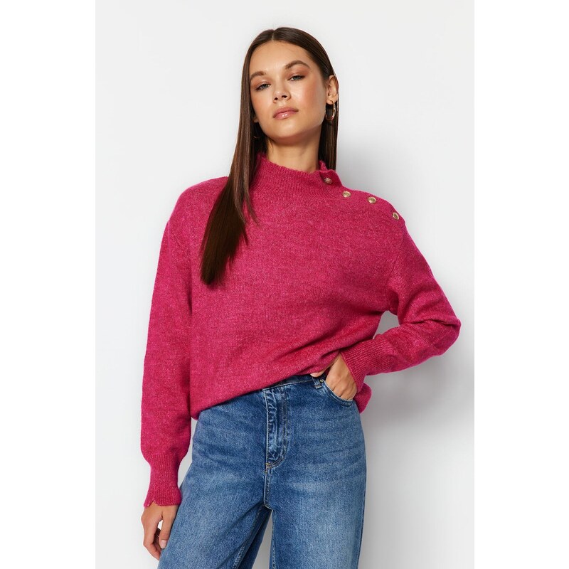 Trendyol Fuchsia Soft Textured High Neck pletený svetr