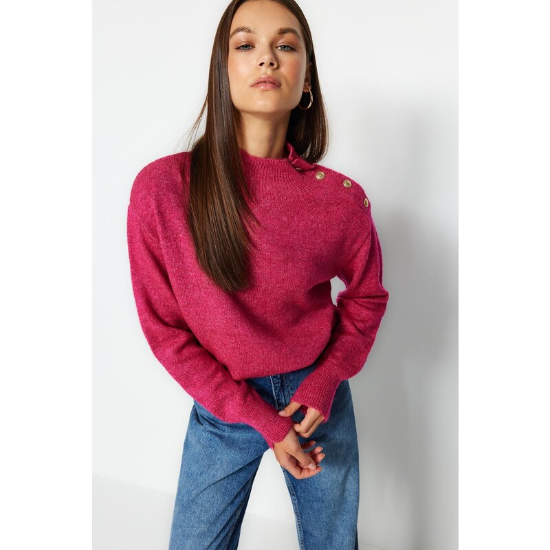 Trendyol Fuchsia Soft Textured High Neck pletený svetr