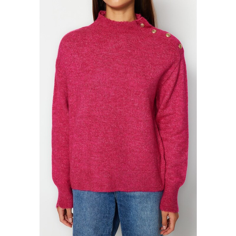 Trendyol Fuchsia Soft Textured High Neck pletený svetr