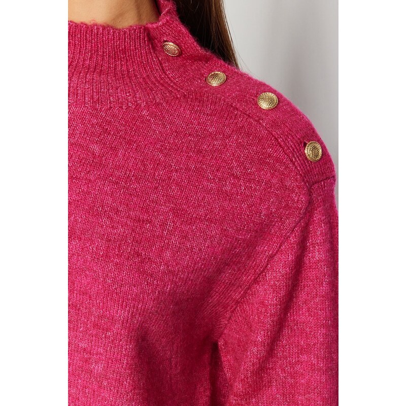 Trendyol Fuchsia Soft Textured High Neck pletený svetr