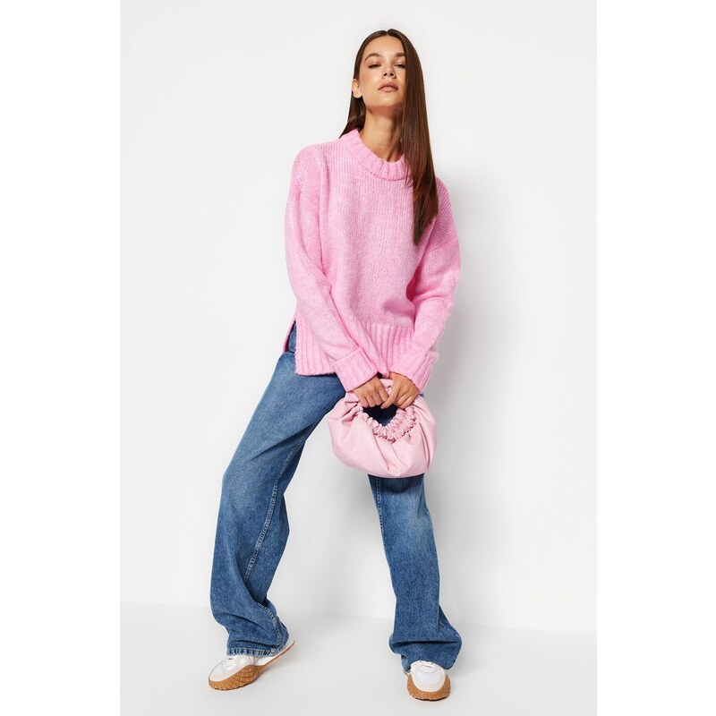 Trendyol Pink Soft Textured Thick Crew Neck Knitwear Sweater