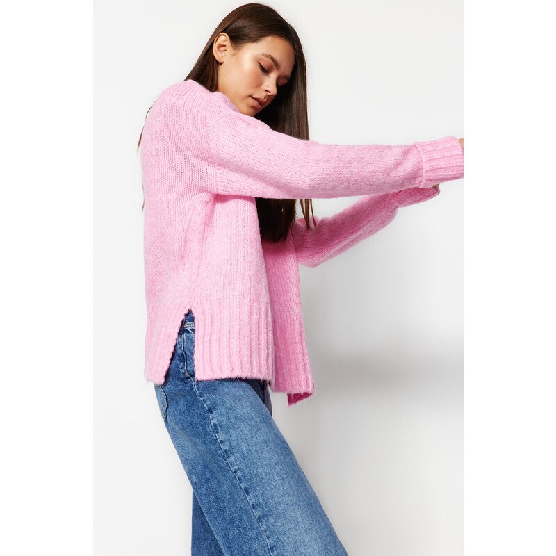 Trendyol Pink Soft Textured Thick Crew Neck Knitwear Sweater