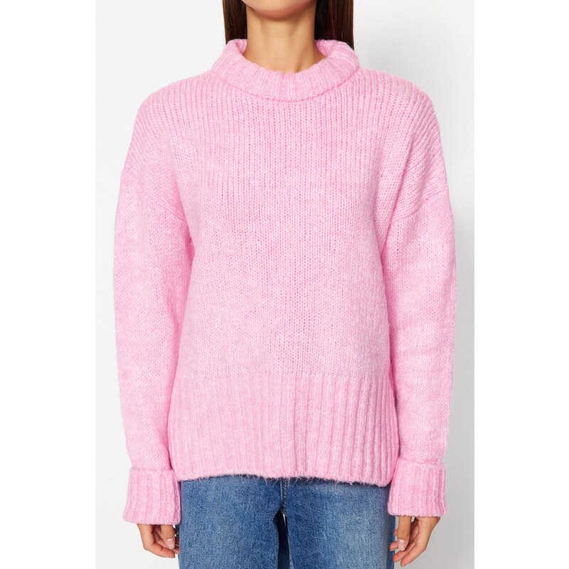 Trendyol Pink Soft Textured Thick Crew Neck Knitwear Sweater