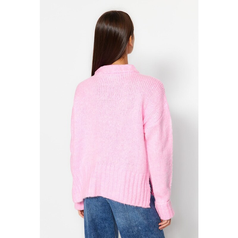 Trendyol Pink Soft Textured Thick Crew Neck Knitwear Sweater