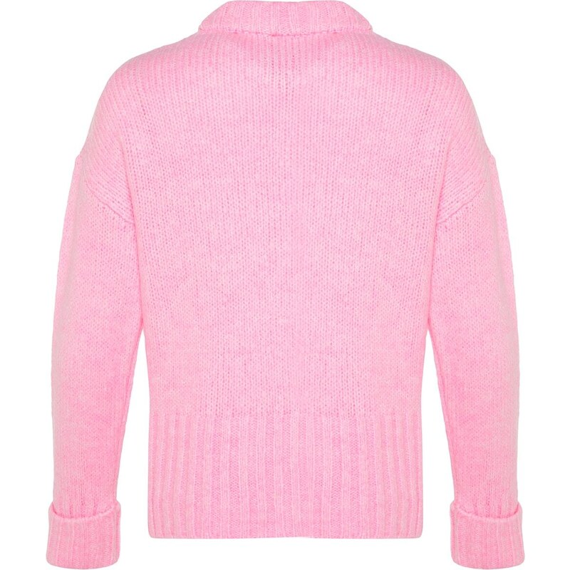 Trendyol Pink Soft Textured Thick Crew Neck Knitwear Sweater