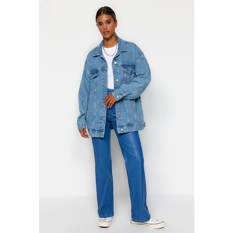 Trendyol Blue Oversize Trucker Denim Jacket