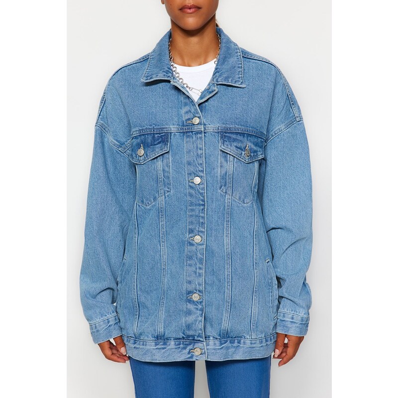 Trendyol Blue Oversize Trucker Denim Jacket