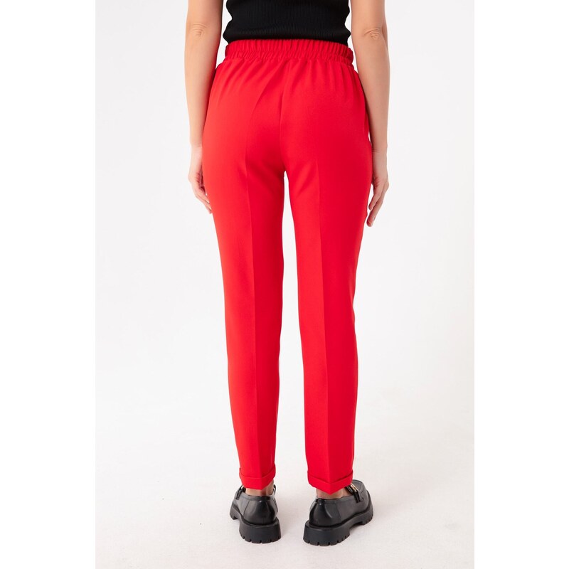 Lafaba Women's Red Carrot Pants with a Lace-Up Waist