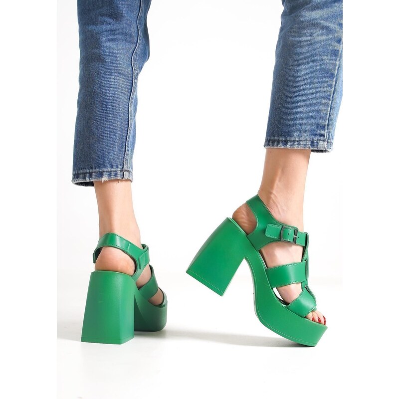 Capone Outfitters Capone Women's Chunky Toe Gladiator Strap Platform Heels Womens Pine Green Sandals