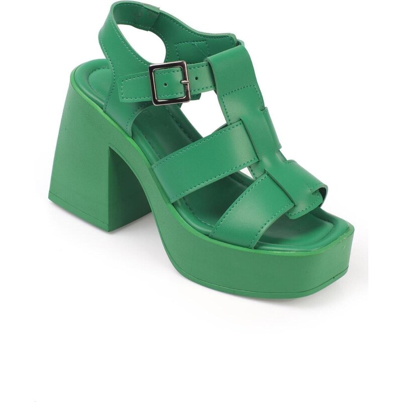 Capone Outfitters Capone Women's Chunky Toe Gladiator Strap Platform Heels Womens Pine Green Sandals