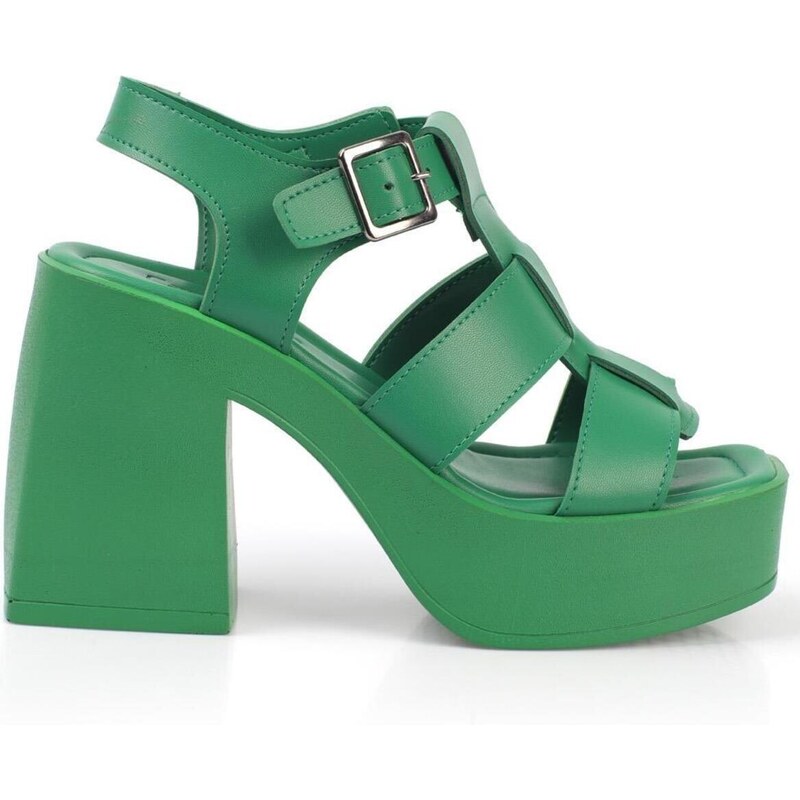 Capone Outfitters Capone Women's Chunky Toe Gladiator Strap Platform Heels Womens Pine Green Sandals