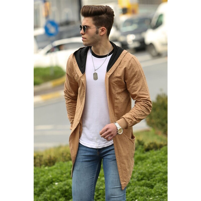 Madmext Camel Torn Detailed Cardigan 4093