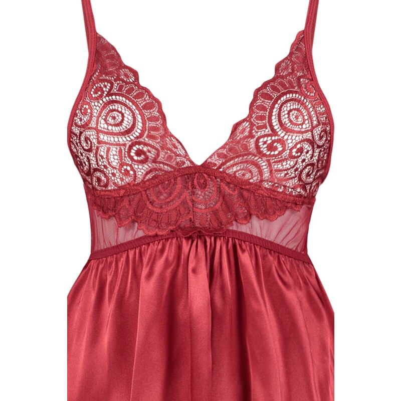 Trendyol Burgundy Satin Lace Detailed Babydoll