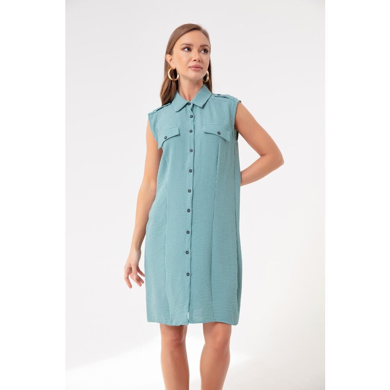 Lafaba Women's Turquoise Striped Mini Shirt Dress