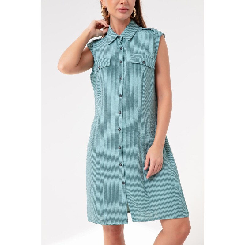 Lafaba Women's Turquoise Striped Mini Shirt Dress