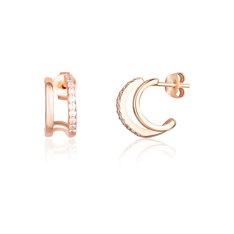 JVD Dámské stříbrné rose gold peckové náušnice na puzetku se zirkony 84666382
