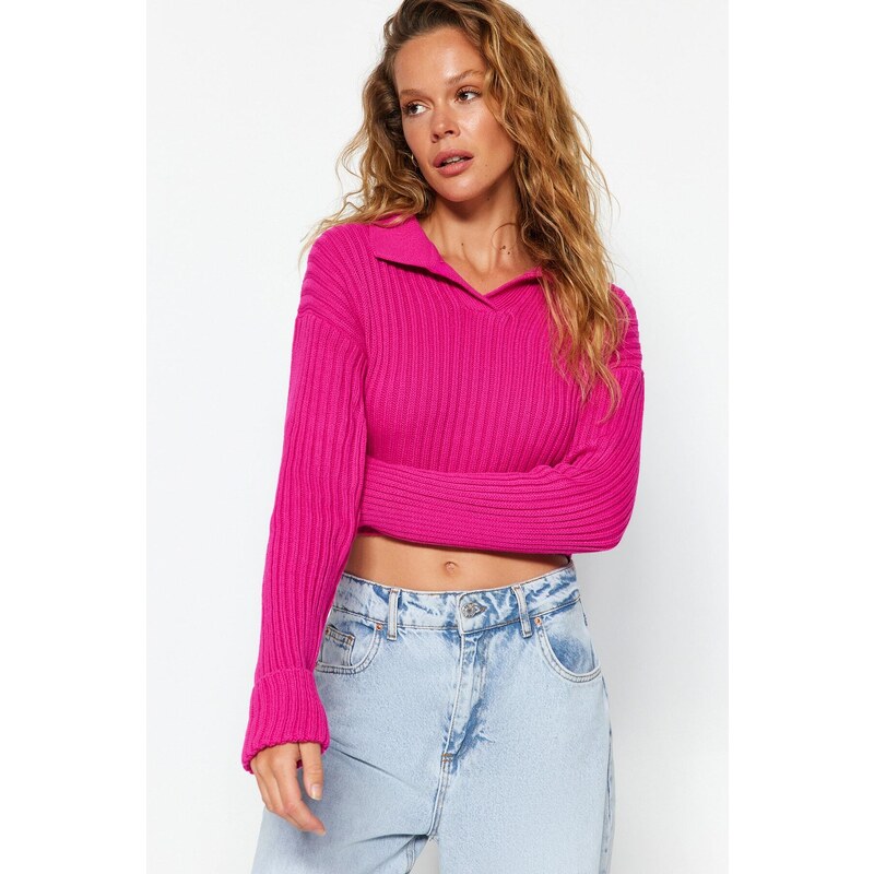 Trendyol Fuchsia Super Crop Polo Neck Knitwear Sweater