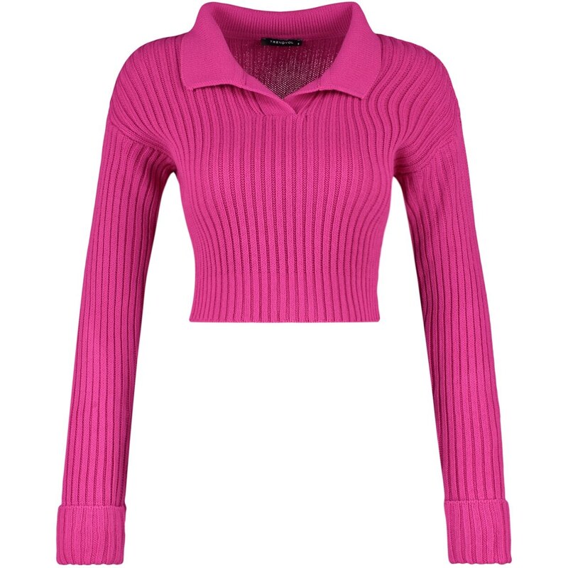 Trendyol Fuchsia Super Crop Polo Neck Knitwear Sweater