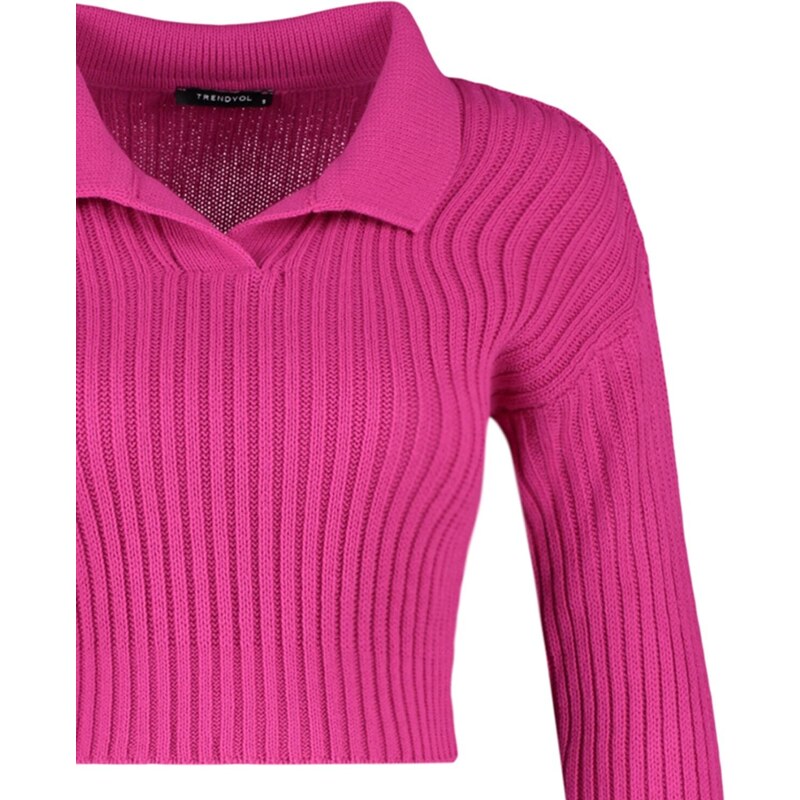 Trendyol Fuchsia Super Crop Polo Neck Knitwear Sweater