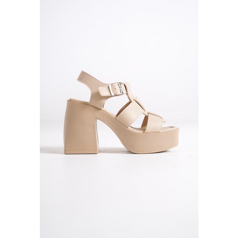 Capone Outfitters Capone Women's Chunky Toe Gladiator Strap Platform Heels Beige Women's Sandals