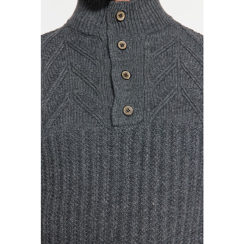 Trendyol Gray Men's Slim Fit Turtleneck Buttons Knitwear Sweater