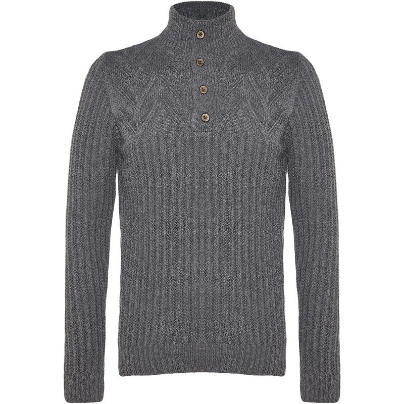 Trendyol Gray Men's Slim Fit Turtleneck Buttons Knitwear Sweater