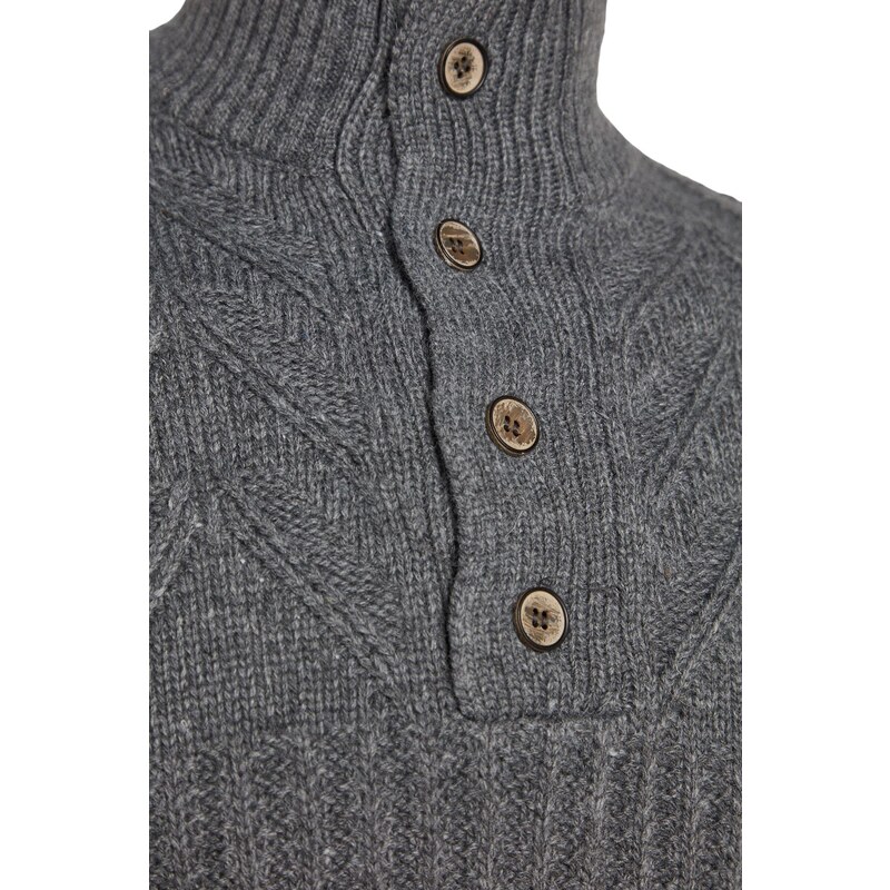 Trendyol Gray Men's Slim Fit Turtleneck Buttons Knitwear Sweater