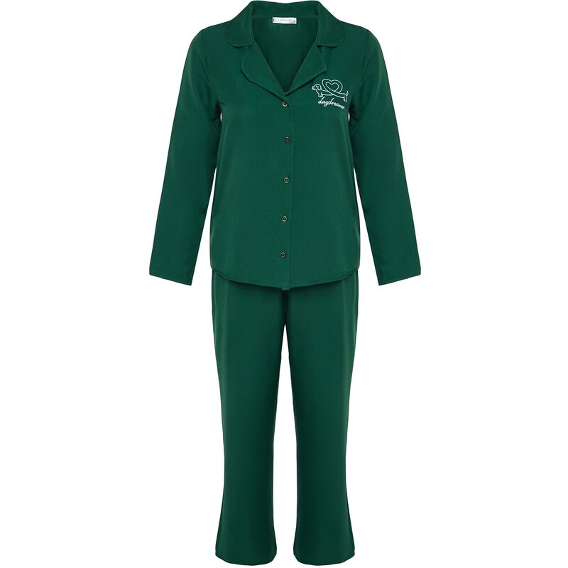 Trendyol Emerald Embroidered Shirt-Pants Woven Pajamas Set