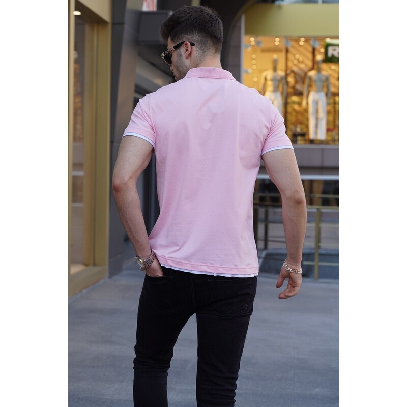 Madmext Basic Pink Polo Neck T-Shirt 5885