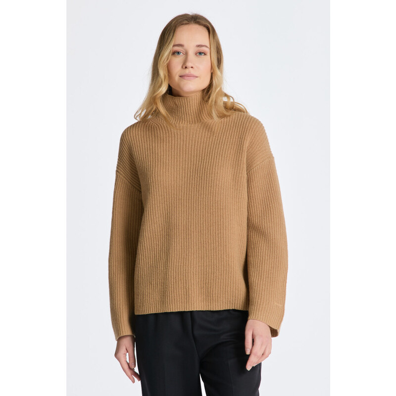 SVETR GANT WOOL RIBBED STAND COLLAR hnědá XS