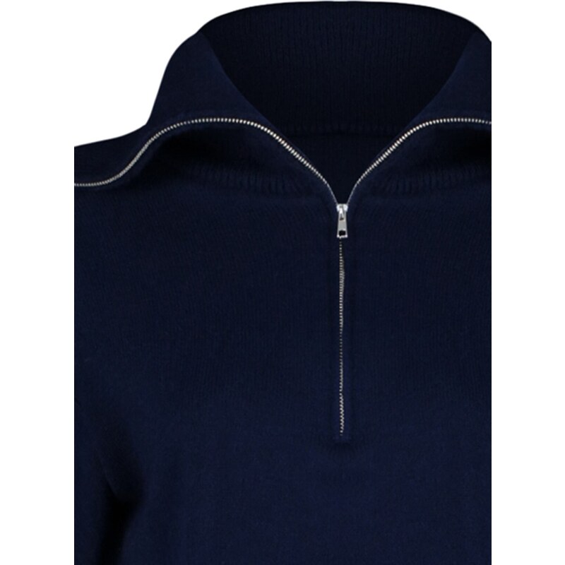 Trendyol Navy Blue Wide Fit Soft Textured Basic Knitwear Sweater