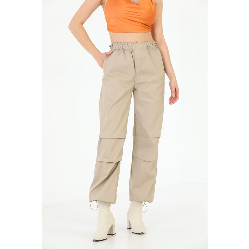 BİKELİFE Women's Beige Pajamas Parachute Pants