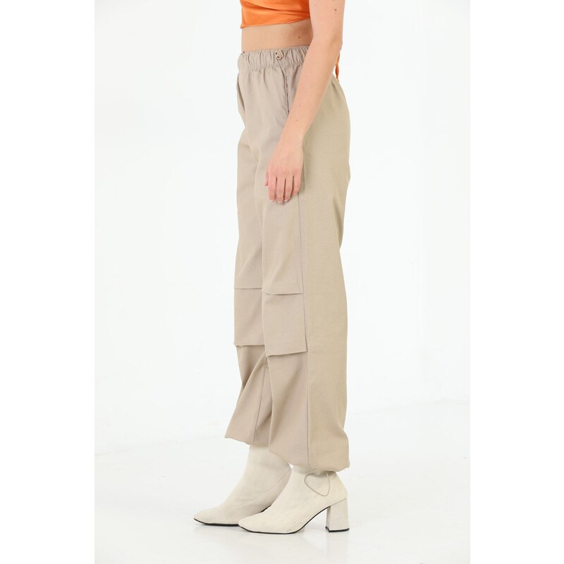 BİKELİFE Women's Beige Pajamas Parachute Pants