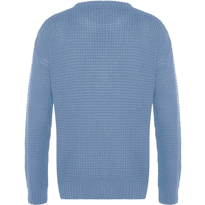 Trendyol Blue Oversize Fit Wide Fit Crew Neck Textured Basic Knitwear Sweater