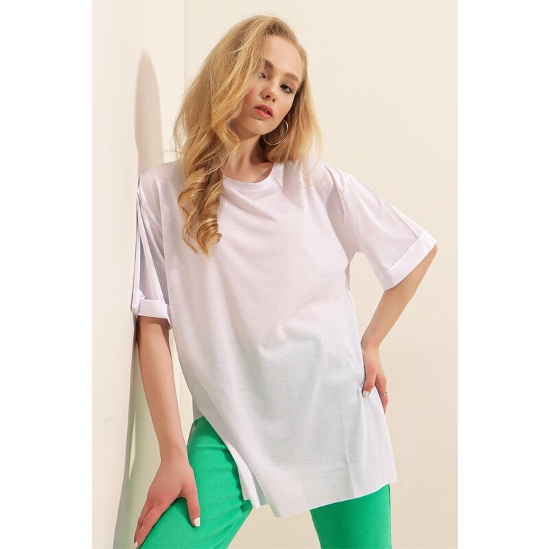 Bigdart 4123 Oversized T-Shirt with a slit - White