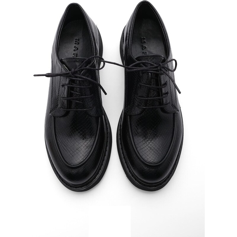 Marjin Women's Oxford Shoes with Lace-up Masculine Casual Shoes Nesan Black