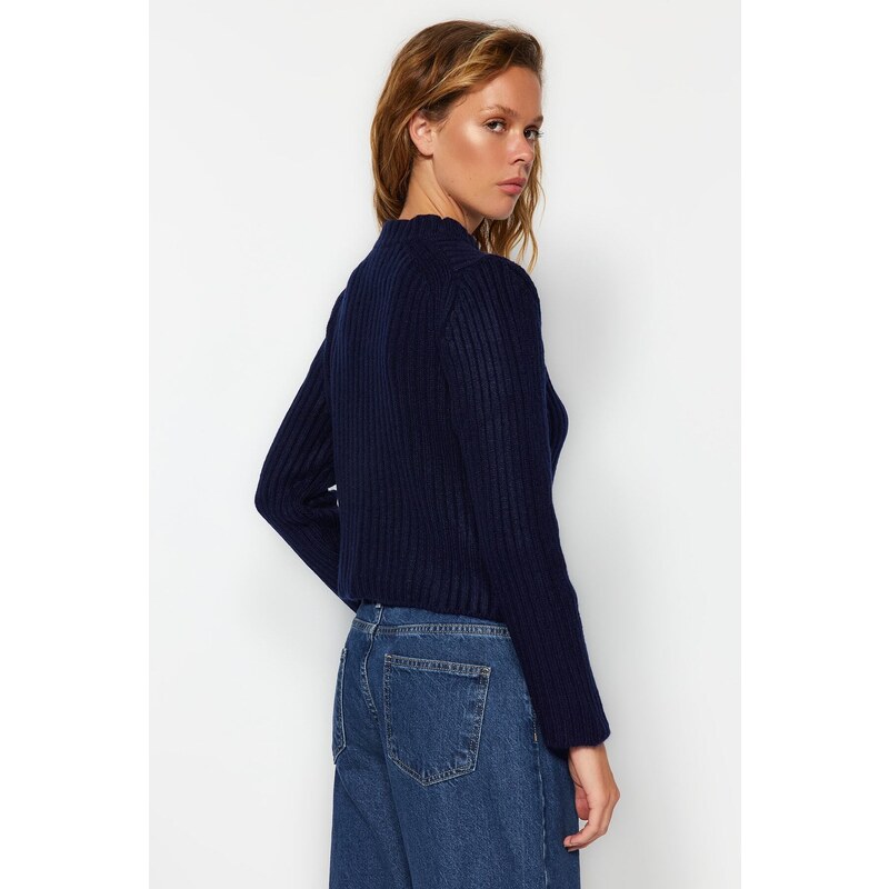 Trendyol Navy Blue Crop Základní pletený svetr