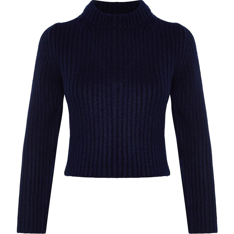 Trendyol Navy Blue Crop Základní pletený svetr